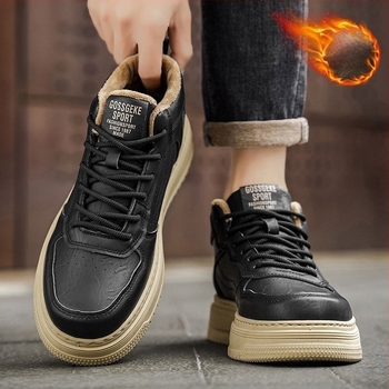 Ghete bărbați de iarnă cu căptușeală de fleece, din piele Ultra-Fiber, talpă interioară din fleece artificial, anti-derapare, durabile, casual