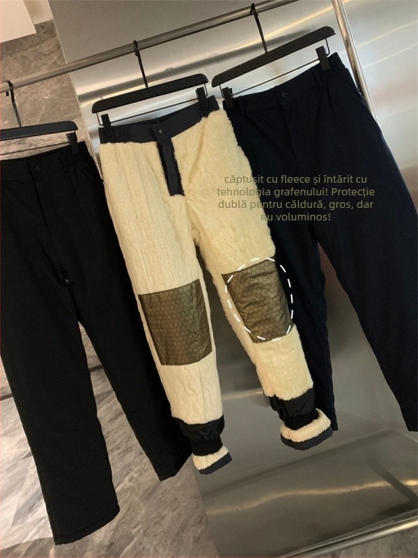 Pantaloni bărbați cu fleece, infuzie de grafen, croială dreaptă, talie medie, casual, toamnă 2025, amestec de fibre sintetice