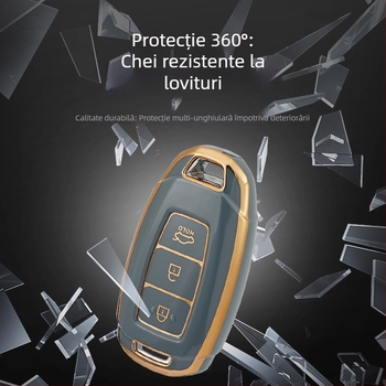 Husă TPU pentru cheie, cu margine aurie, pentru Beijing Hyundai: Santa Fe, ix35, Festa, ix25, Elantra, Mistra