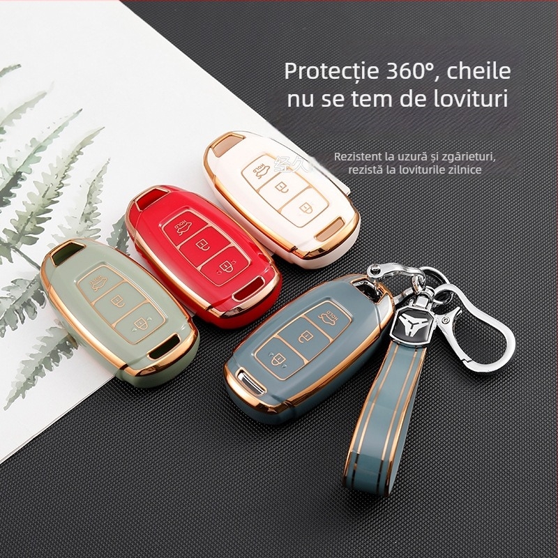 Husă TPU pentru cheie, cu margine aurie, pentru Beijing Hyundai: Santa Fe, ix35, Festa, ix25, Elantra, Mistra