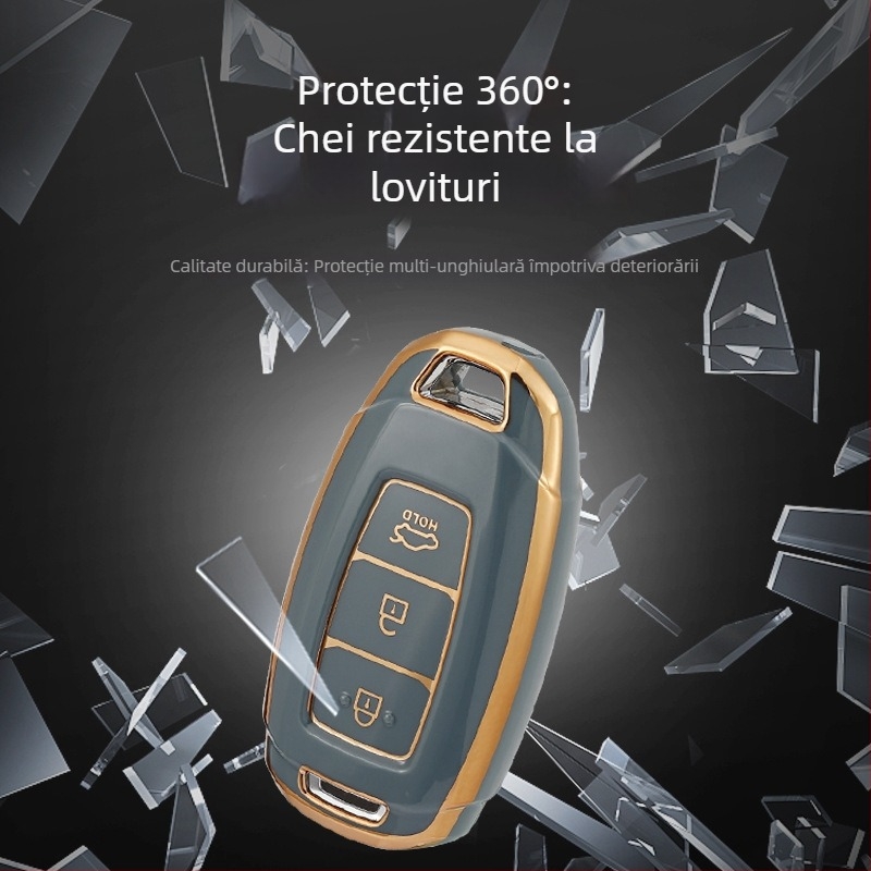 Husă TPU pentru cheie, cu margine aurie, pentru Beijing Hyundai: Santa Fe, ix35, Festa, ix25, Elantra, Mistra