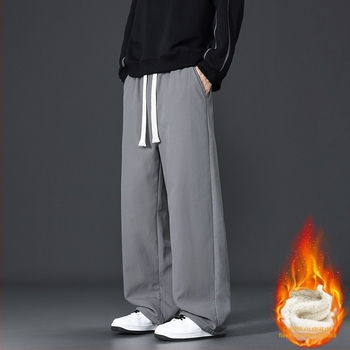 Pantaloni trening largi din nylon, talie medie, micro-elastici, casual, iarna 2025