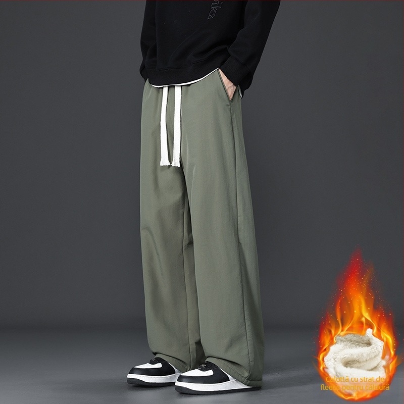 Pantaloni trening largi din nylon, talie medie, micro-elastici, casual, iarna 2025