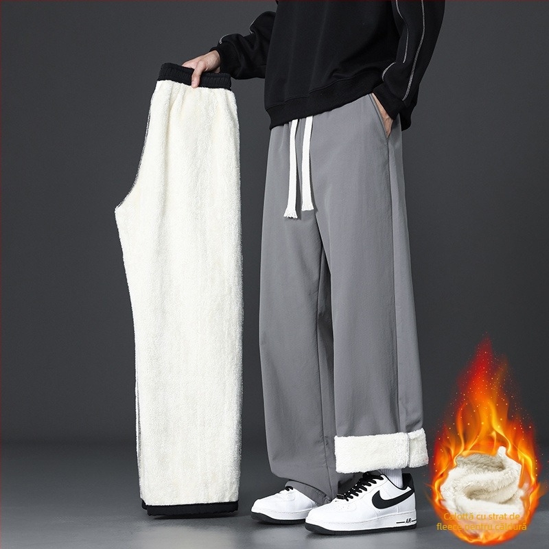 Pantaloni trening largi din nylon, talie medie, micro-elastici, casual, iarna 2025