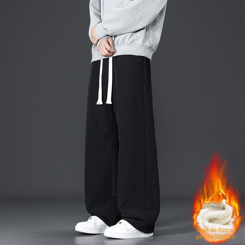 Pantaloni trening largi din nylon, talie medie, micro-elastici, casual, iarna 2025