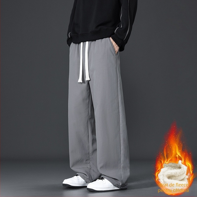 Pantaloni trening largi din nylon, talie medie, micro-elastici, casual, iarna 2025