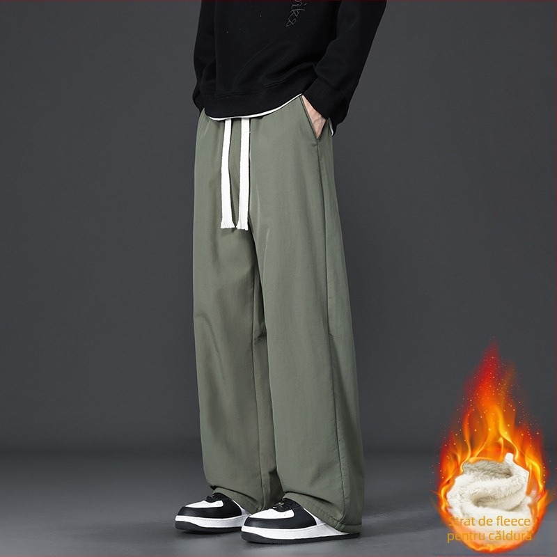 Pantaloni trening largi din nylon, talie medie, micro-elastici, casual, iarna 2025