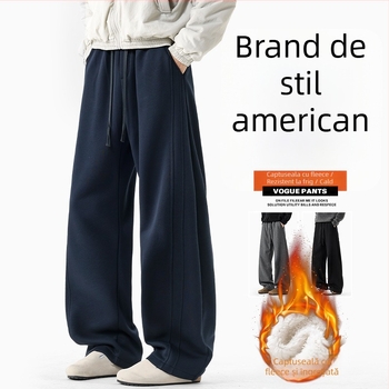Pantaloni sport bărbați drepți, croi 3D, design pe panouri, amestec bumbac/poliester 64%/36%