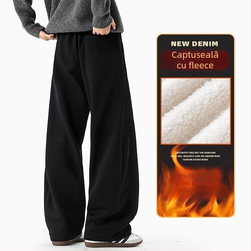 Pantaloni sport bărbați drepți, croi 3D, design pe panouri, amestec bumbac/poliester 64%/36%