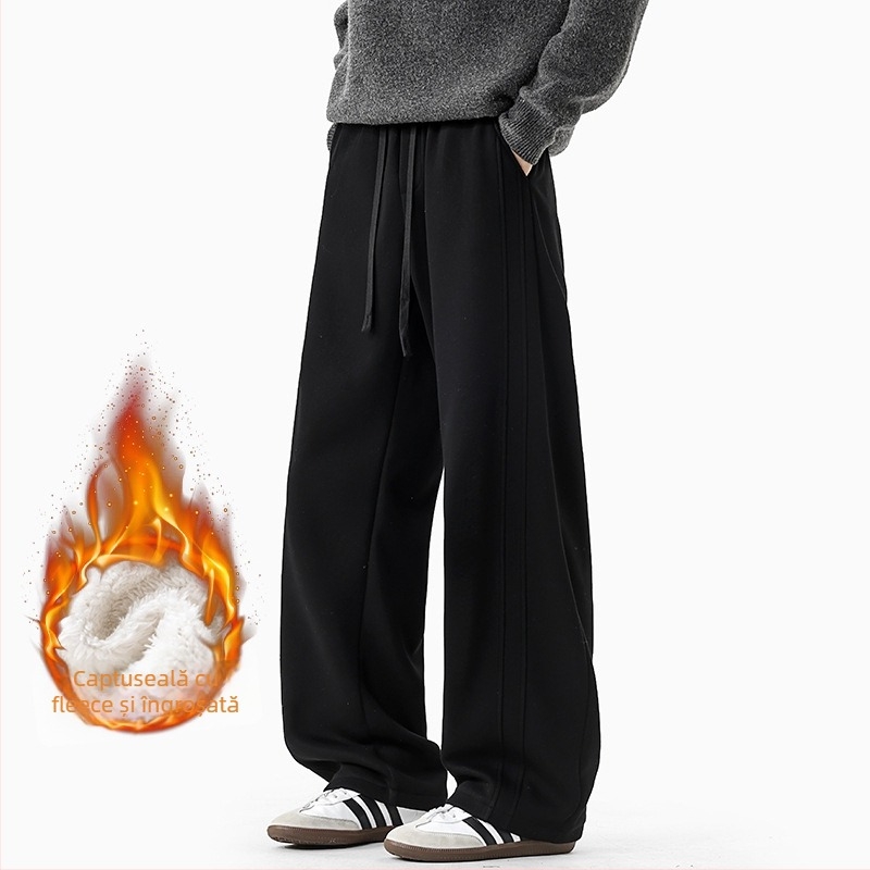 Pantaloni sport bărbați drepți, croi 3D, design pe panouri, amestec bumbac/poliester 64%/36%