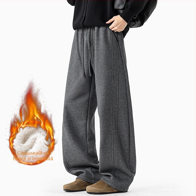 Pantaloni sport bărbați drepți, croi 3D, design pe panouri, amestec bumbac/poliester 64%/36%