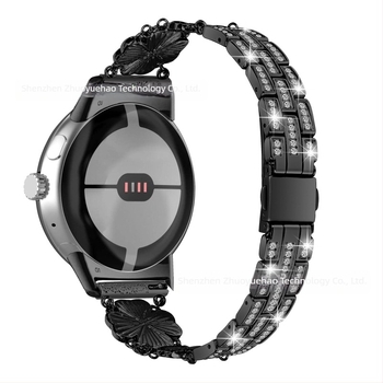 Brățară metalică pentru Google Pixel Watch, cu accent patru foi de trifoi cu diamante, lățime 20 mm, greutate 65 g, lansare în 2025, stil fashion