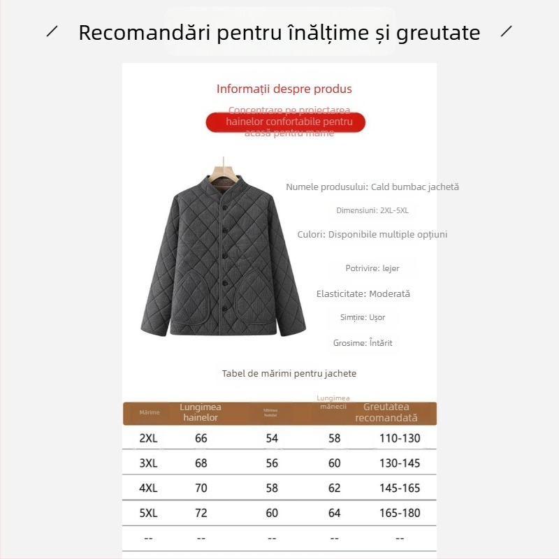 Îmbrăcăminte internă pentru bărbați, iarnă, croială lejeră, mâneci lungi, strat gros de bumbac