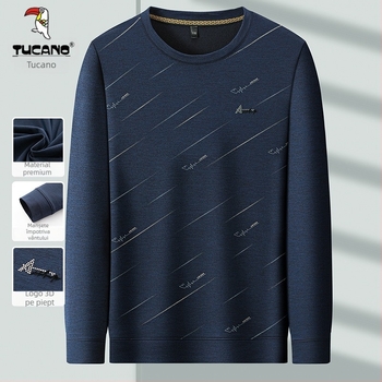 Woodpecker Tricou interior pentru bărbați cu mânecă lungă, guler rotund, 100% poliester, croială lejeră, toamnă 2025