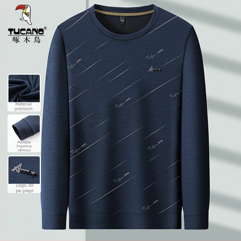 Woodpecker Tricou interior pentru bărbați cu mânecă lungă, guler rotund, 100% poliester, croială lejeră, toamnă 2025