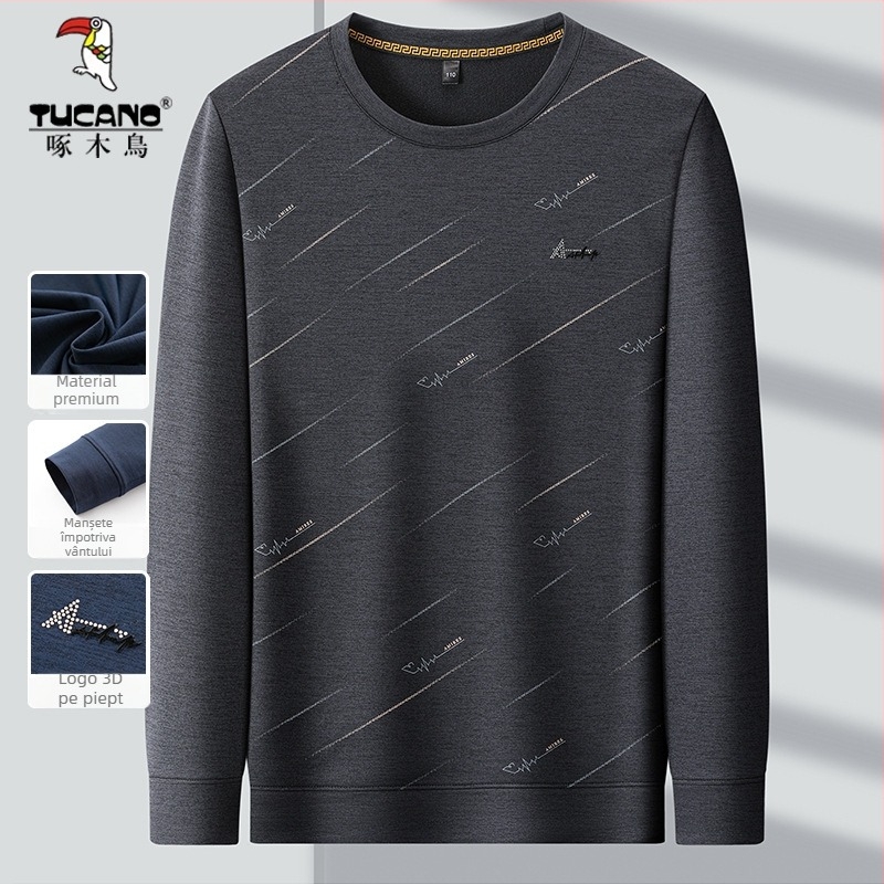 Woodpecker Tricou interior pentru bărbați cu mânecă lungă, guler rotund, 100% poliester, croială lejeră, toamnă 2025