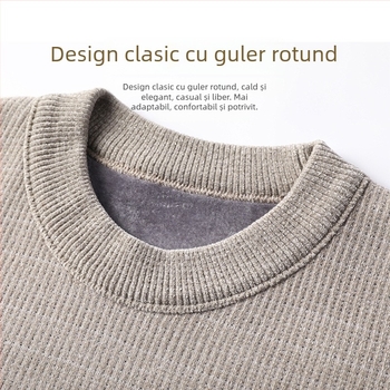 Bluza tricotată de iarnă pentru bărbați, cu căptușeală de fleece, gros, pentru purtare ca îmbrăcăminte de interior, mâneci lungi, guler rotund, pentru bărbați de vârstă mijlocie și în vârstă