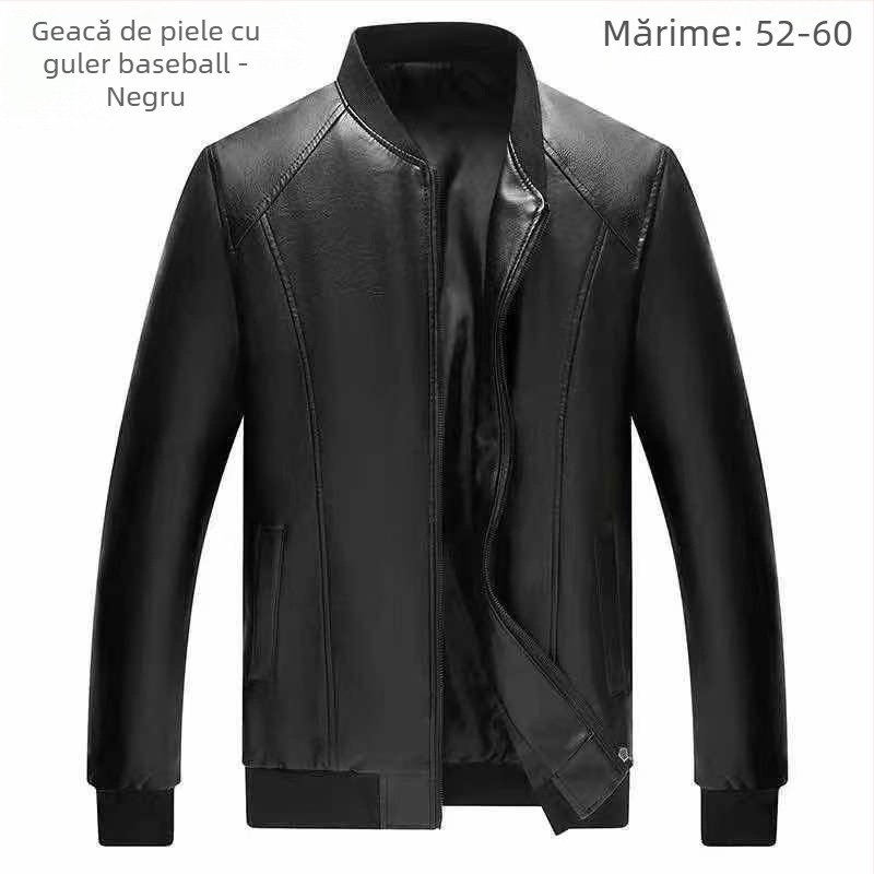 Jachetă din piele PU cu căptușeală de fleece, palton de iarnă pentru bărbați de vârstă mijlocie, stil casual cu fermoar