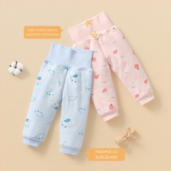 Pantaloni termici pentru bebeluși, talie înaltă, 100% bumbac, unisex, iarnă