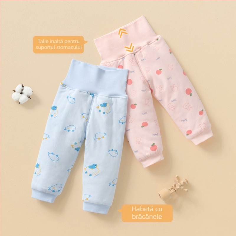Pantaloni termici pentru bebeluși, talie înaltă, 100% bumbac, unisex, iarnă
