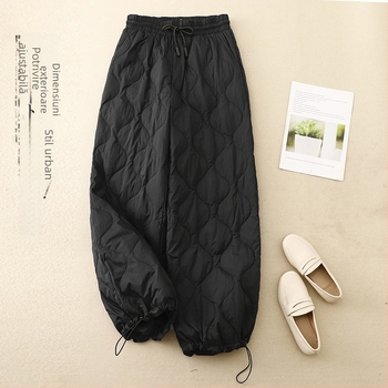 Pantaloni de iarnă din bumbac pentru femei, croială lejeră, talie înaltă, grosime medie, umplutură din bumbac, țesătură poliester-spandeks