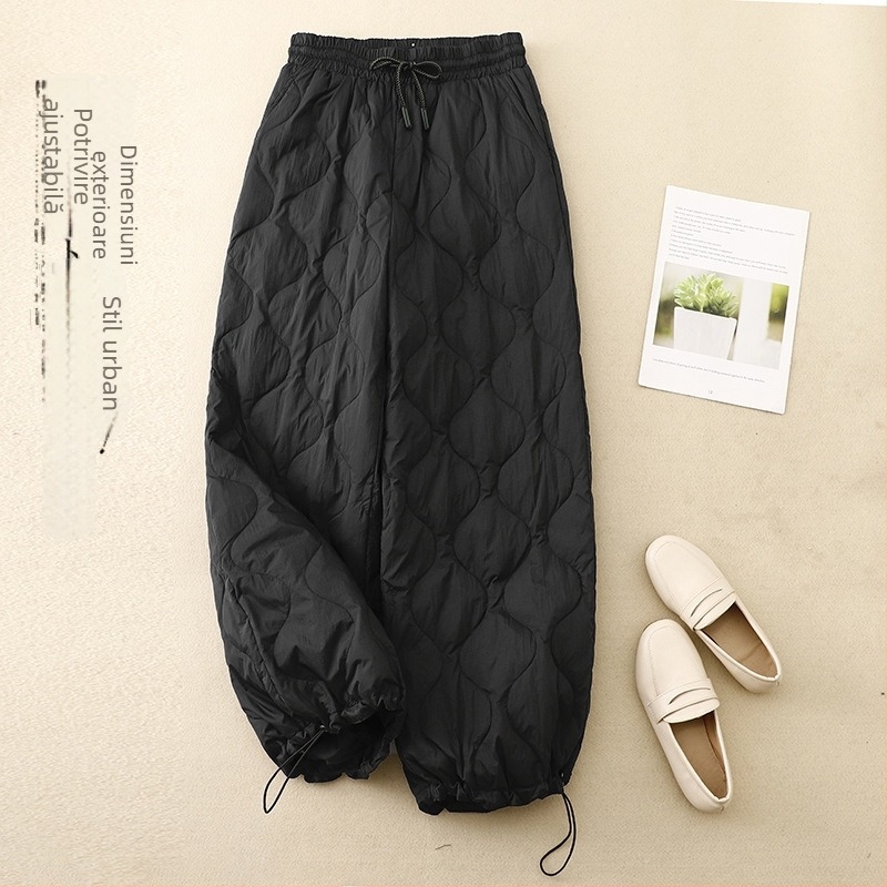 Pantaloni de iarnă din bumbac pentru femei, croială lejeră, talie înaltă, grosime medie, umplutură din bumbac, țesătură poliester-spandeks