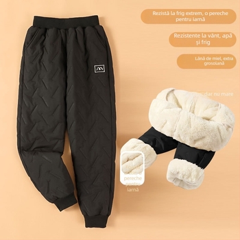 Pantaloni din bumbac pentru femei, cu căptușeală fleece, foarte groși, rezistenți la vânt și apă, talie înaltă, croială harém pentru iarnă