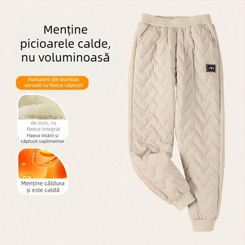 Pantaloni din bumbac pentru femei, cu căptușeală fleece, foarte groși, rezistenți la vânt și apă, talie înaltă, croială harém pentru iarnă