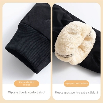 Pantaloni din bumbac pentru femei, cu căptușeală fleece, foarte groși, rezistenți la vânt și apă, talie înaltă, croială harém pentru iarnă
