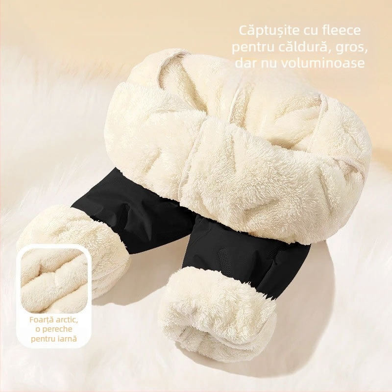 Pantaloni din bumbac pentru femei, cu căptușeală fleece, foarte groși, rezistenți la vânt și apă, talie înaltă, croială harém pentru iarnă
