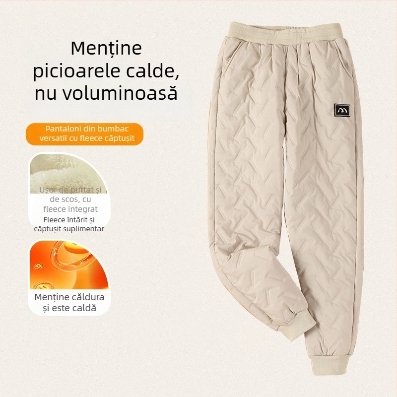 Pantaloni din bumbac pentru femei, cu căptușeală fleece, foarte groși, rezistenți la vânt și apă, talie înaltă, croială harém pentru iarnă
