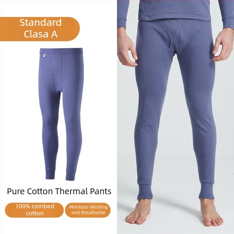 Pantaloni termici pentru bărbați din bumbac 100%, talie înaltă, lungime 9/10, respirabili, țin cald