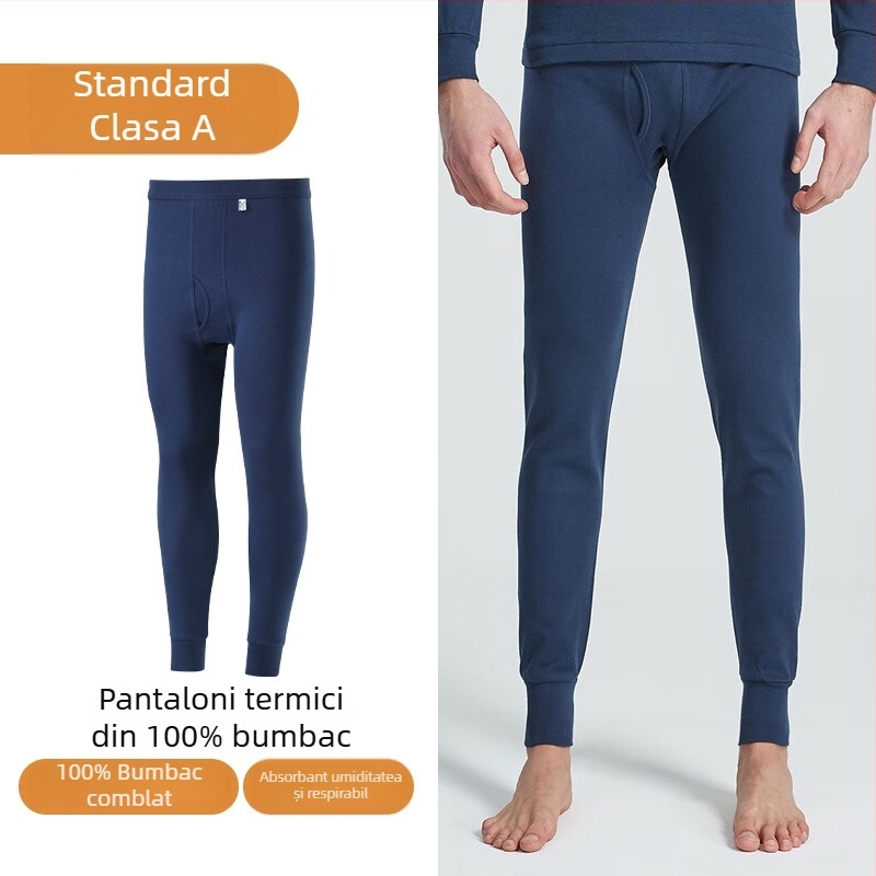 Pantaloni bărbați din 100% bumbac, subțiri, lenjerie interioară, talie înaltă, lungime până la gleznă