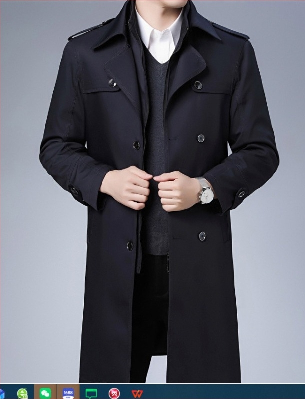 Palton trench pentru bărbați, cu nasturi dubli, lung, căptușit cu căptușeală de blană detașabilă și umplutură din bumbac, pentru iarnă, croială lejeră