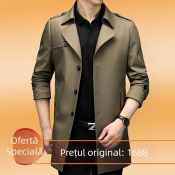 Jachetă de vânt pentru bărbați, cu guler stil sacou, nasturi pe un rând, croială lejeră, material poliester cu căptușeală