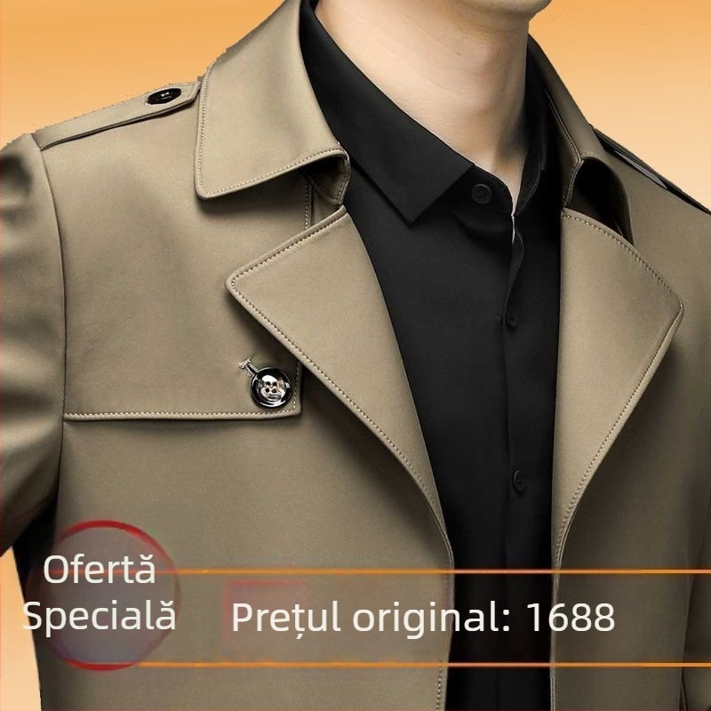 Jachetă de vânt pentru bărbați, cu guler stil sacou, nasturi pe un rând, croială lejeră, material poliester cu căptușeală