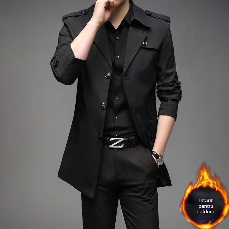 Jachetă de vânt pentru bărbați, cu guler stil sacou, nasturi pe un rând, croială lejeră, material poliester cu căptușeală