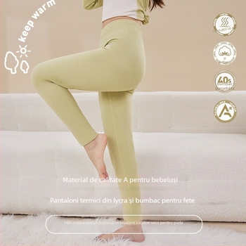 Pantaloni de toamnă din bumbac pentru fete și copii mai mari, talie înaltă extinsă, pentru purtare în interior, păstrează căldura, țesătură 201–250 g/m²