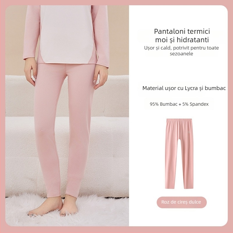 Pantaloni de toamnă din bumbac pentru fete și copii mai mari, talie înaltă extinsă, pentru purtare în interior, păstrează căldura, țesătură 201–250 g/m²
