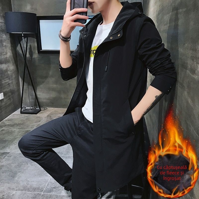 Palton bărbătesc cu glugă, lungime medie, croială Slim, guler înalt; material Modal, păr de iepure, căptușeală poliester