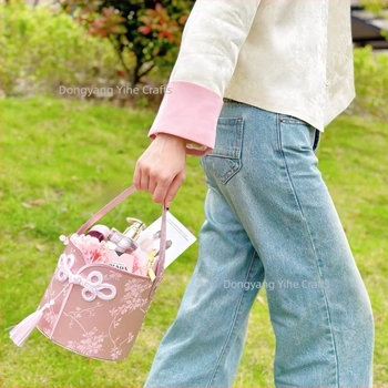 Cutie cadou de nuntă rotundă, din țesătură brocart, stil Cheongsam, pentru aranjamente florale și cadouri pentru domnișoarele de onoare