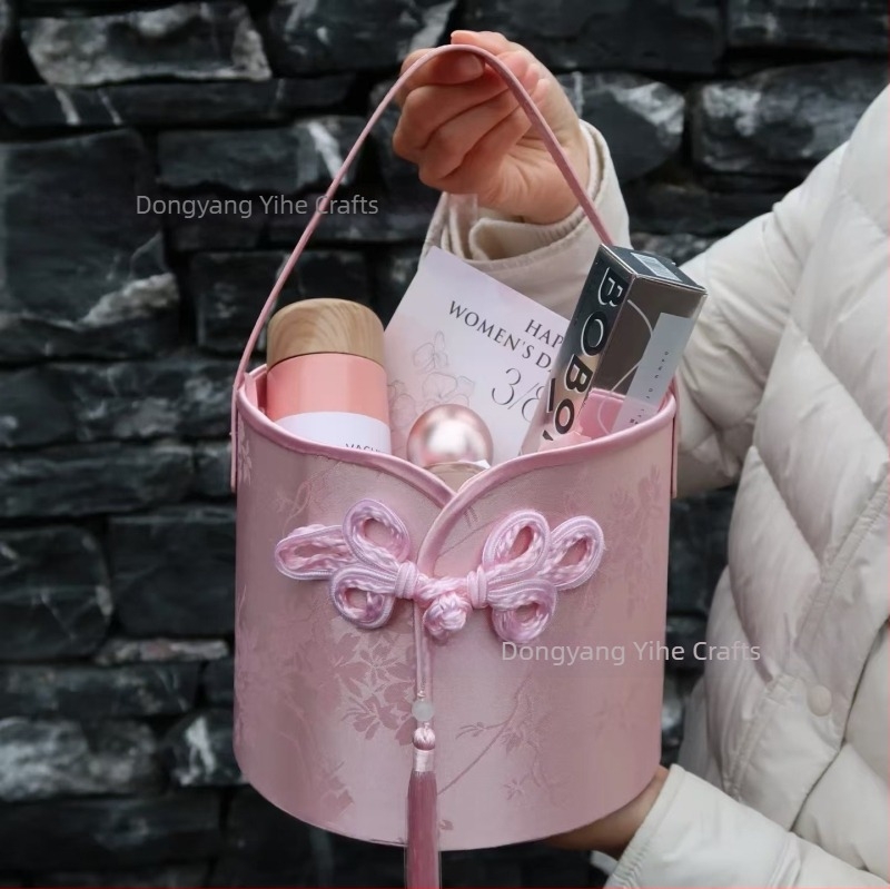 Cutie cadou de nuntă rotundă, din țesătură brocart, stil Cheongsam, pentru aranjamente florale și cadouri pentru domnișoarele de onoare