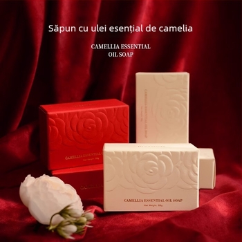 Săpun cu floare de camelia, ambalat în cutie; potrivit pentru cadouri; pentru nunți; posibilitate etichetă privată