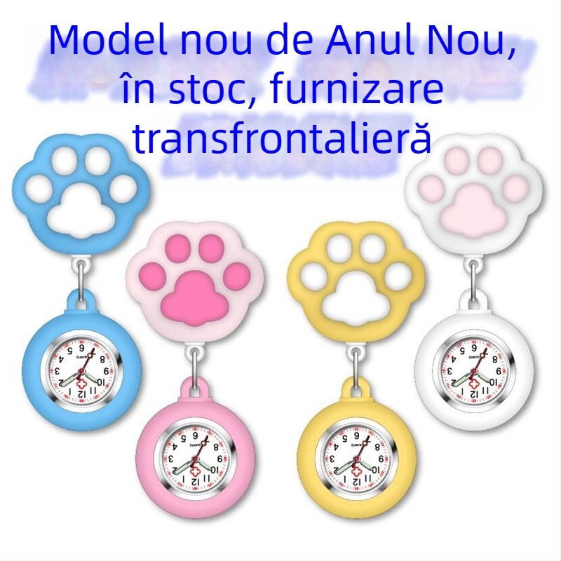 Ceas pentru asistenți cu design de labă de pisică; procesare personalizabilă și logo imprimat; mișcare quartz, carcasă din aliaj de zinc, cadran rotund