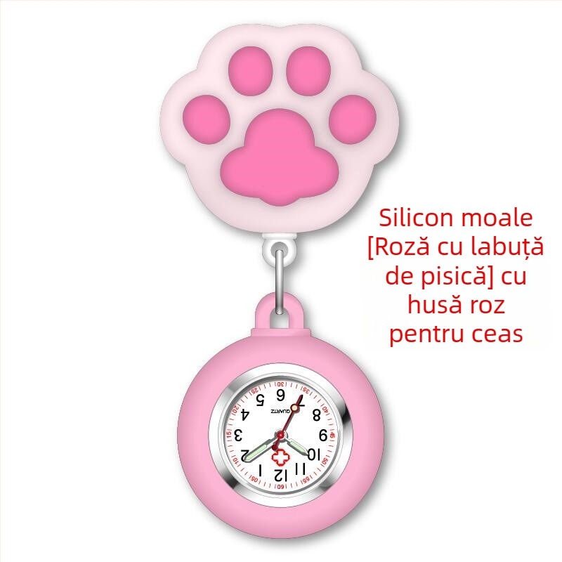Ceas pentru asistenți cu design de labă de pisică; procesare personalizabilă și logo imprimat; mișcare quartz, carcasă din aliaj de zinc, cadran rotund