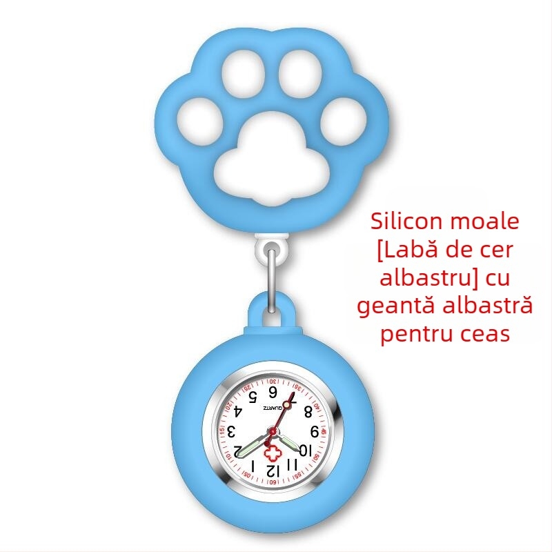Ceas pentru asistenți cu design de labă de pisică; procesare personalizabilă și logo imprimat; mișcare quartz, carcasă din aliaj de zinc, cadran rotund