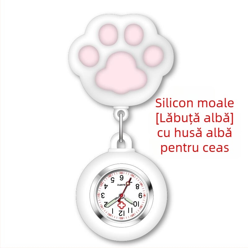 Ceas pentru asistenți cu design de labă de pisică; procesare personalizabilă și logo imprimat; mișcare quartz, carcasă din aliaj de zinc, cadran rotund