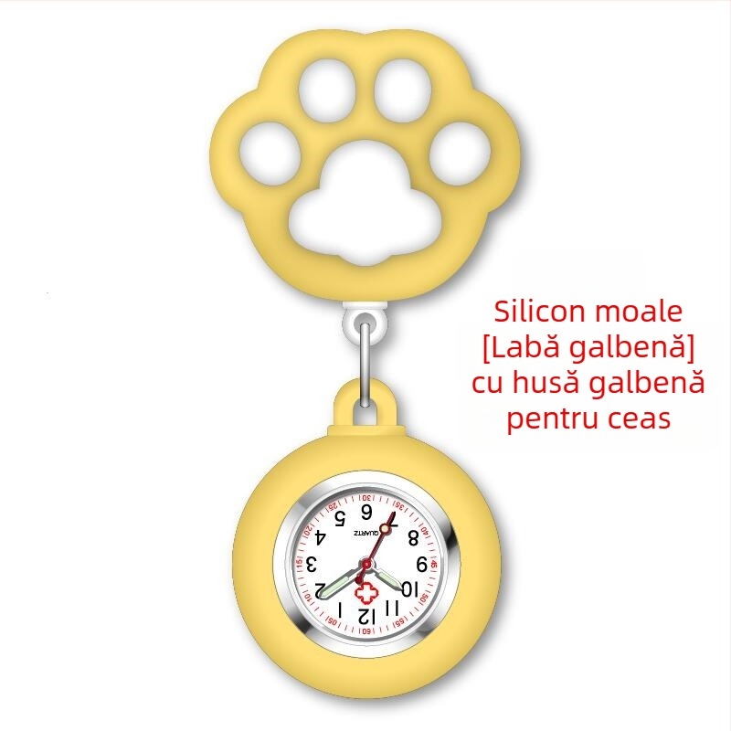 Ceas pentru asistenți cu design de labă de pisică; procesare personalizabilă și logo imprimat; mișcare quartz, carcasă din aliaj de zinc, cadran rotund