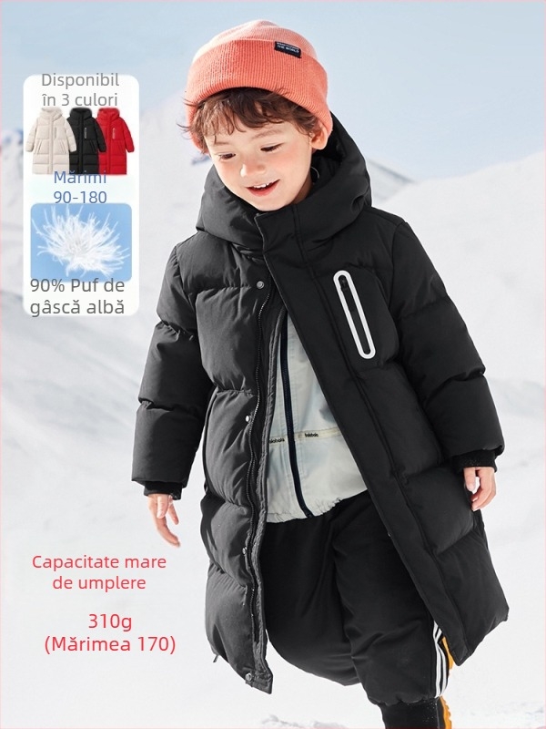 Geacă de copii unisex, lungă, cu umplutură de puf de rață, stil părinte-copil