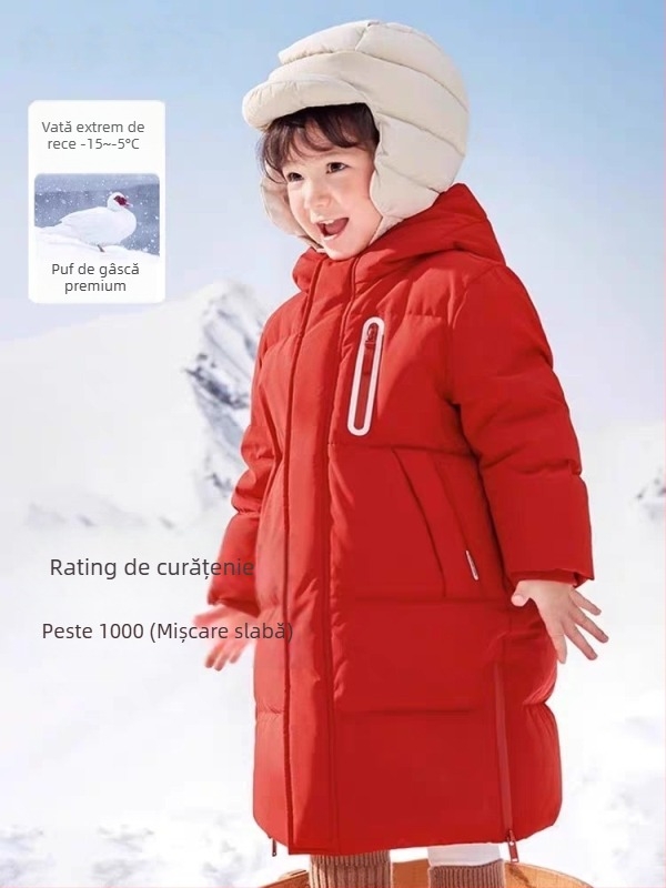Geacă de copii unisex, lungă, cu umplutură de puf de rață, stil părinte-copil